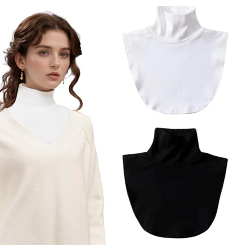 BESTHAVE 2-Pack Solid Color Striped Turtleneck Dicky Collar Outerwear or Sweater Hooded High Neck Mock Collar