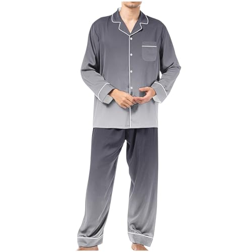 Cambkatl Gradient Pajamas Sets for Men, Smooth Long Sleeve Button Down Satin Silk Sleepwear 2-Piece Pjs Loungewear