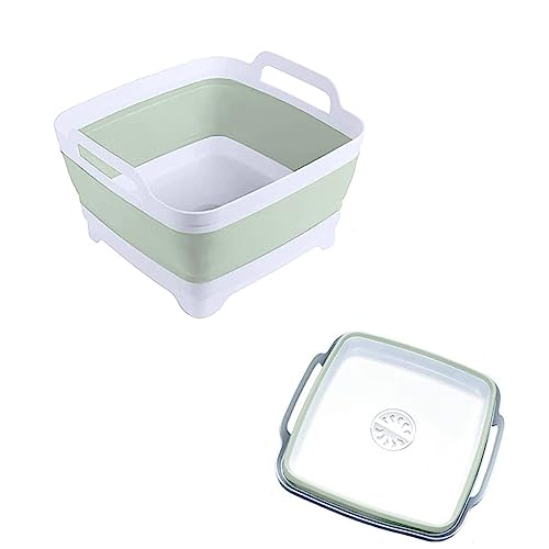 Image of Collapsible Wash Basin 9L, Foldable Dish Tub with Drain Plug, Portable Collapsible Dish Basin, Camping Sink for Washing Dishes, Laundry & Kitchen Use (Green)