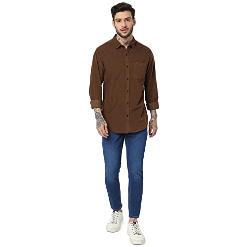 Image of Spykar Men's Slim Fit Raised Collar Full Sleeve Solid Casual Shirts