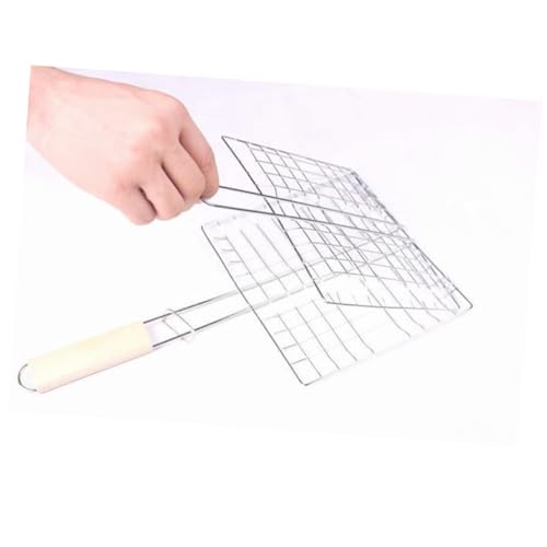 BESTonZON 2個 ステンレス鋼製折りたたみ式正方形バーベキューネット 木製ハンドル付き ピクニックやアウトドア用グリルアクセサリー 簡単清