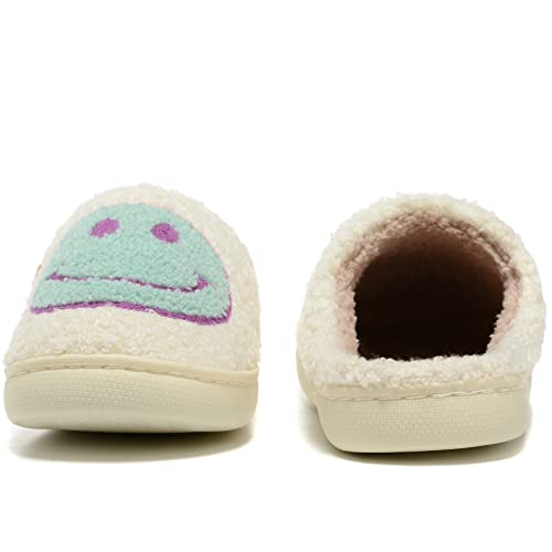 Image of Retro Fuzzy Face Slippers for Women Men, Retro Soft Fluffy Warm Home Non-Slip Couple Style Casual Smile Face Slippers Indoor Outdoor Anti-Skid Warm Cozy Foam Slide Fuzzy Slides with Soft Memory Foam Shoes