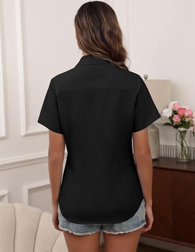 HOTOUCH Women Short Sleeve Button Down Shirts Business Work Fitted Collared Blouse Office Basic 2025 Summer Tops S-2XL4