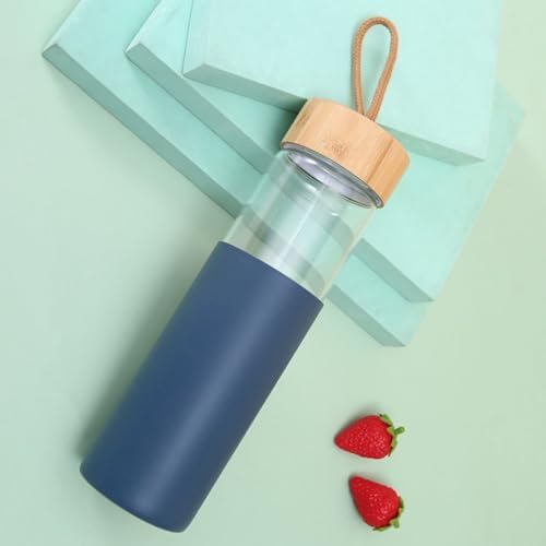 Garrafa Squeeze De Vidro Tampa Em Bambu E Luva De Silicone 750 ml...