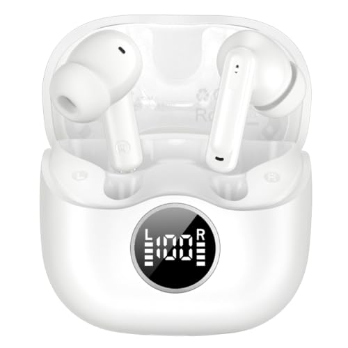 Image of xinwld Adaptive Hybrid Active Noise Canceling 2026 Wireless Earbuds, 6 Mics ENC Clear Call Ear Buds, Hi-Res Audio Deep Bass Bluetooth 5.4 Headphones, 40H, LED, for Sports Running Gym Workout, White