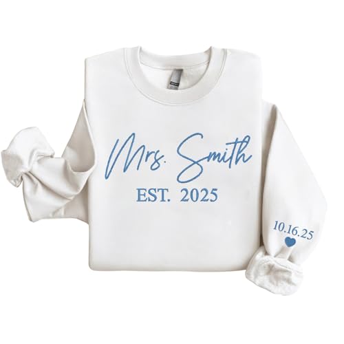 Custom Embroidered Mrs Sweatshirt, Wife shirts, Future Mrs Hoodie, Bride Sweatshirts, Personalized Gifts for Wedding Engagement, Bachelorette Party Gift Style 5