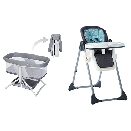 Baby TrendQuick-Fold 2-in-1 Rocking Bassinet- Shadow Stone Gray Tot Spot 7-in-1 High Chair - Hexagon Geo