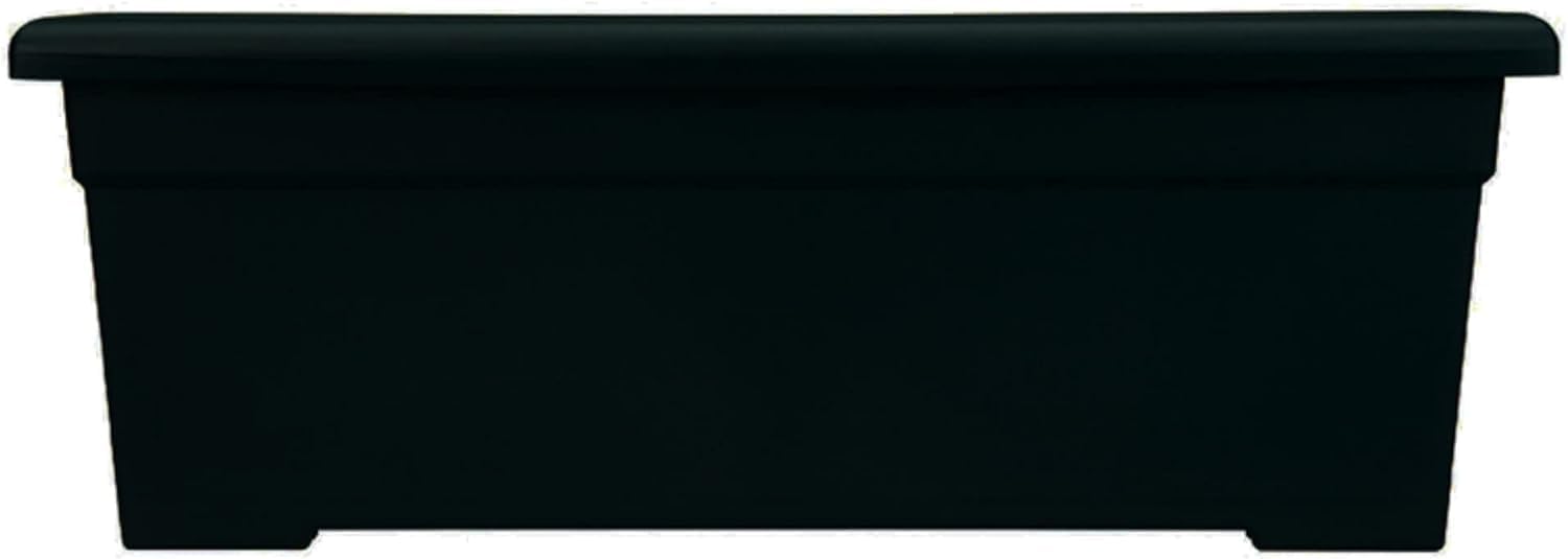 The HC Companies 28 Inch Romana Large Rectangular Planter Box - Lightweight Plastic Outdoor Plant Pot with Drainage for Decks, Patio, Pool, Black