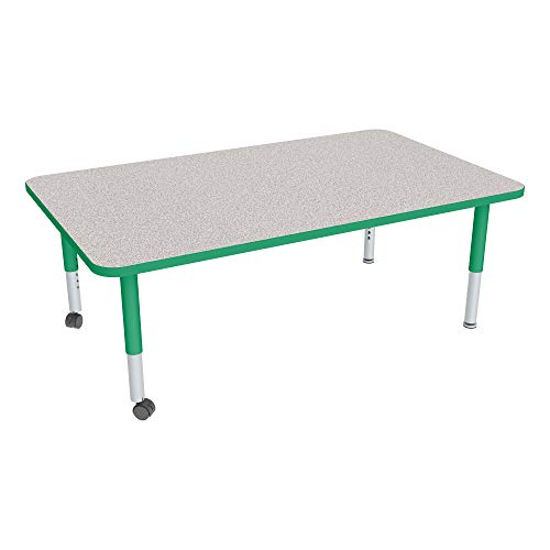 Image of Sprogs Adjustable Height Mobile Classroom Activity Table for Preschools, Rectangle Preschool Activity Table with Casters, 36 inchD x 72 inchW x 23 inchH, Gray /Green