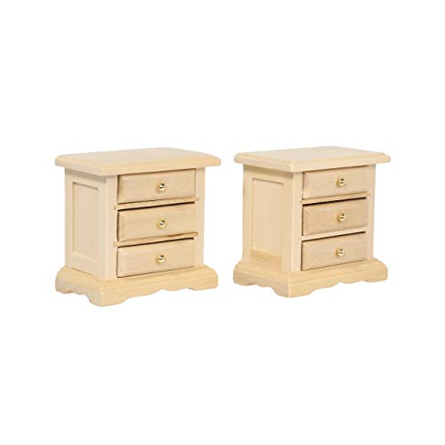 Wooden Dollhouse Nightstands, Set of 2 Mini Bedside Tables, 1:12 Scale Furniture for Doll House Bedrooms, Brown Finish, for 6 inch Dolls