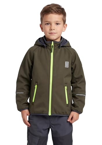 Kabooki LEGO Softshelljacke für Jungen und Mädchen - Winddichte und wasserabweisende Übergangsjacke mit abnehmbarer Kapuze | Reflektoren und Fleece-Futter