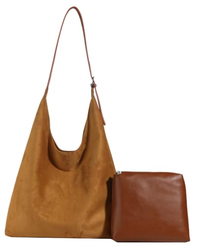 2Pcs Slouchy Suede Shoulder Bag for Women Trendy Tote Casual Underarm Bags Work Purses Crescent Bag Suede Handbag 2025