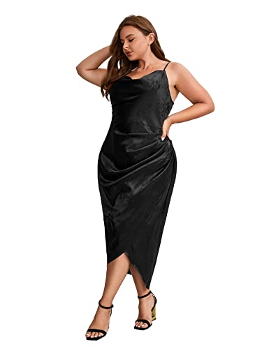 Image of Floerns Women's Plus Size Satin Spaghetti Strap Cowl Neck Wrap Party Cami Dress
