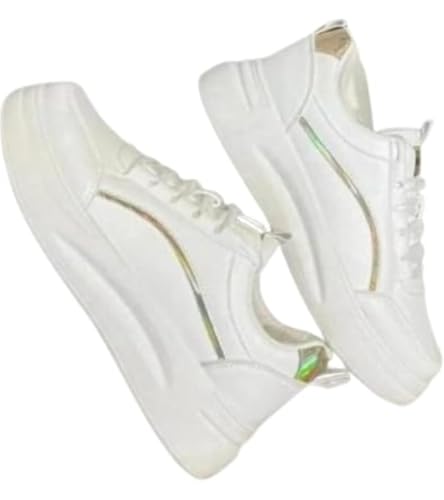Image of Women & Girls White Stylish Design Lace-up Lightweight and Comfortable Shoes for Parties, as Well as Gym Casual Sports Sneakers Shoes
