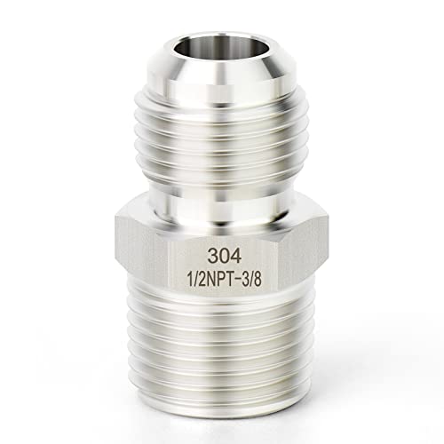 Image of TAISHER 2PCS Forging of 304 Stainless Steel Tube Flare Fittings, 3 /8 inch Male Flare x 1 /2 inch NPT Male, Half Union