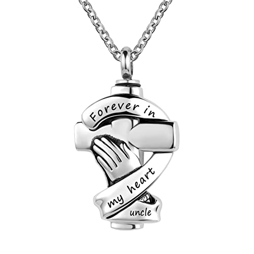 Praying Hands Urn Necklaces for Mom Dad Pet Ashes Crucifix Cremation Keepsake Memorial Pendant Jewelry Forever in My Heart - Main Image