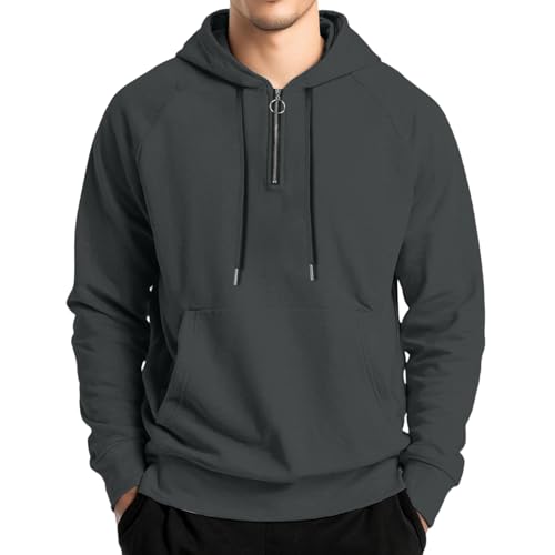 Men's Quarter Zip Hoodies Long Sleeve Fleece Hooded Drawstring Sweatshirt Fall Winter Fashion Clothes