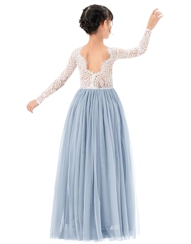 Long Sleeve Scalloped Edge Lace Flower Girl Dresses Ceremonial Gown Lace1