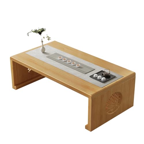 Table basse pliable en bambou massif Nan avec sculptures traditionnelles
