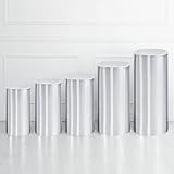 QUARKZMAN Set aus 5 Silberfarbenen Zylinder Spandex Standabdeckungen, Plinth Standabdeckung für Party Hochzeit Geburtstagsdekoration, Enthält nur Zylinderabdeckungen (Folienstoff)