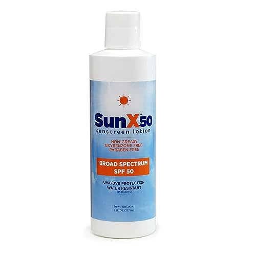 CoreTex Sun X 50 SPF Broad Spectrum Sunscreen Lotion - 8oz Bottle of Paraben, Oxybenzone, Octinoxate, & Oil Free Sunscreen - No White Cast and Water Resistant Up to 80 Minutes