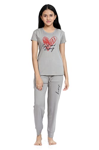 Image of Kids Night Suit for Girls - Cotton Set of Pyjama & T-Shirt Sleepwear - Lightweight & Comfortable Night Wear for Kids