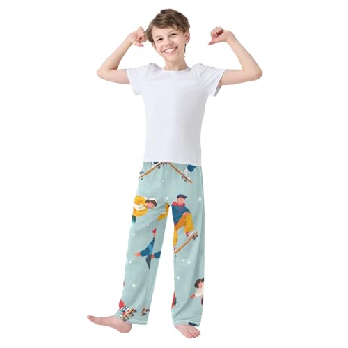 ZZXXB Funny Skating Boys Long Pants Soft Trousers Elastic Waist Kids Lounge Bottoms with Pockets S-XL3