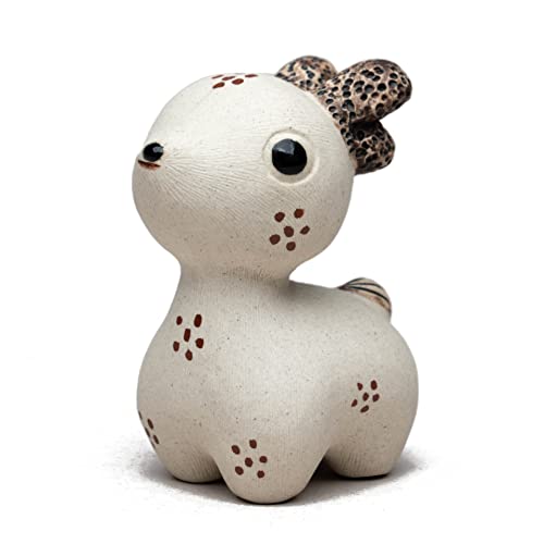 Yixing Hand-made Tea Pet Deer Funny Cute Purple Clay Statue Kung Fu Tea Tray Decor Tea Lover's Gift fot Home Office Desk Feng Shui Ornament
