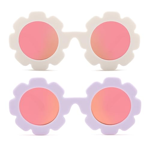 Image of Hycredi Flexible Bendable Flower Baby Polarized Sunglasses with Strap for Newborn Infant Girls Age 0-24 Months