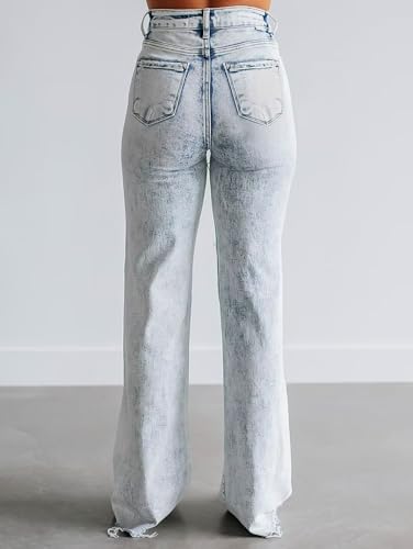 Flamingals Women's Ripped Bootcut Jeans Mid Rise Tummy Control Cut Out Raw Hem Denim Jeans4