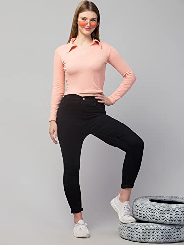 Image of Ribbed Polo Collar Full Sleeves Tops for Women
