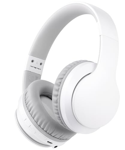rockpapa E7 Over Ear Wireless Bluetooth Headphones with Mic Foldable Wired/Wireless Headphones with Microphone for Kids Childrens Boys Girls Teen Youth Adult White