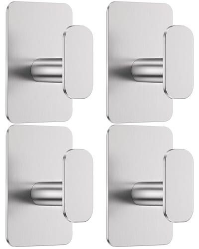 Aikzik 4 Pack Large Self Adhesive Hooks, Stainless Steel Sticky Hook Heavy Duty, Over 12kg Load - Strong Hooks for Hanging for Towel, Coat, Robe, Stick on Bathroom, Kitchen, Door and Wall
