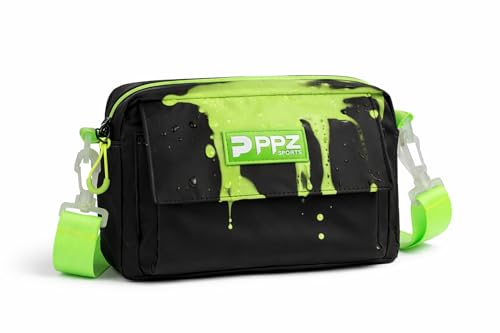 PPZ Color Changing Mini Crossbody Bag Compact Sling Purse Adjustable Strap Lightweight Hands-Free Wipe-Clean Surface Secure Zipper Black/Neon Green