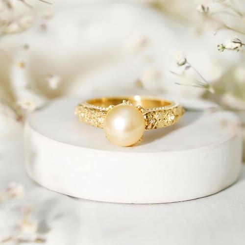 Real Golden Pearl Diamond Engagement Ring, AAA Quality, South Sea Pearl Flower Ring - Ready To Gift3
