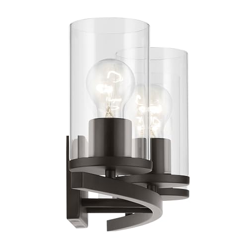 Image of Kichler Crosby 4-Light Bathroom Vanity Light Fixture with Clear Glass, 31.25 inch Modern Wall Mount Light in Olde Bronze for Bathroom Over Mirror (31.25 inch x 8.75 inch), 45498OZCLR