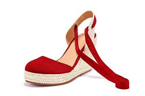 FISACE Womens Summer Lace Up Espadrilles Wedge Sandals Closed Toe Ankle Strap Platform Shoes by FISACE - Image 7