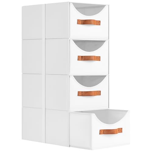 DIMJ Caisson Tiroir - Caisson de Rangement Lot de 4 Boîtes, Boite de Rangement Empilable, pour Chambre, Bureau, Détachable, Combinaison Libre, Blanc, 35 x 25 x 17 CM