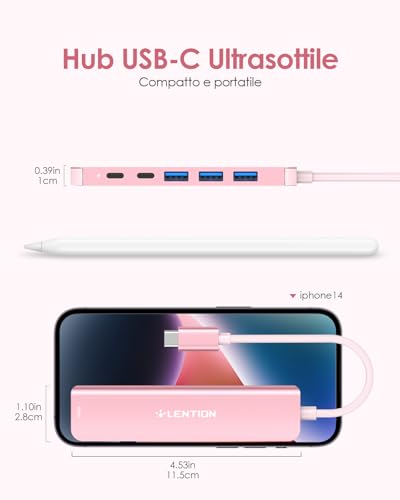 Hub USB C a HDMI 4K@60Hz, PD 100W, Adattatore USB C USB 3.0 (Porte Tipo-A e Tipo-C), per MacBook Pro 2025-2016, Nuovo Mac Air, Surface, iPhone 17 Plus Pro MAX e Altro (Oro Rosa) - Hub USB - Immagine 6