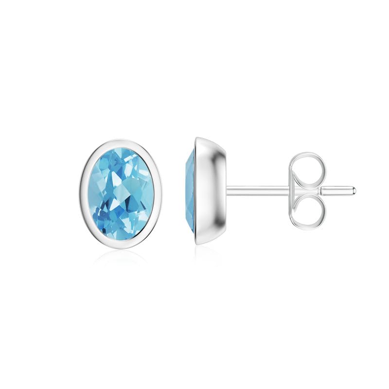 Image of Silvershake 6MM Round Shape Bazel Set Birthstone Gemstone 925 Sterling Silver Stud Post Earrings Jewelry for Business Women or Teens