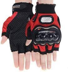 Image of Leosportz Riding Gloves for Men Bike Riders - Special Tactical Gloves with Rubber Knuckle Punch | Non-Slip Half Finger with Firm Padding Motorcycle Gloves (M, Red)