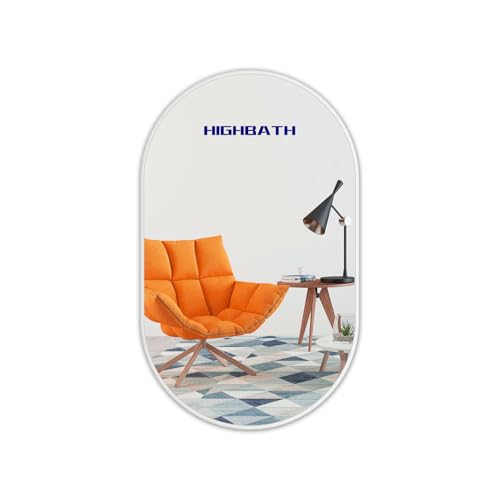 Grande specchio ovale da parete, 50 x 70 cm, cornice in metallo bianco, vetro HD, per bagno, soggiorno, camera da letto