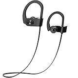 Bluetooth Headphones,Running Headphones w/16 Hrs Playtime,Wireless Sports Earphones w/IPX7 Waterproof for Gym, Workout with Bass+ Stereo Built-in CVC6.0 Noise Cancelling Mic,Black