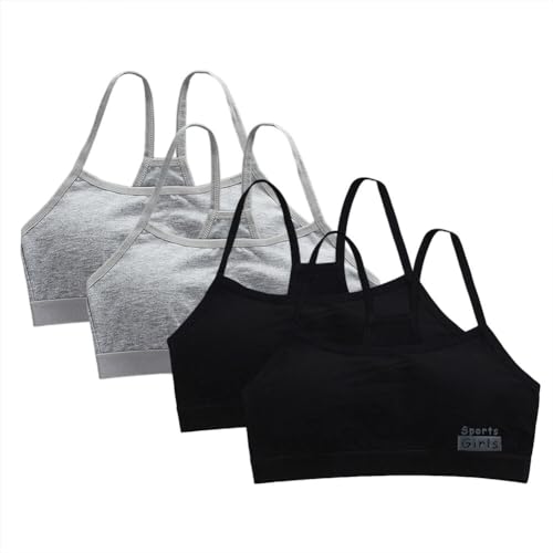 4 Pack Teen Girls Bra Adjustable Top Bra Removable Pads Vest Adolescence Underwear for Kids Sports Training Bra