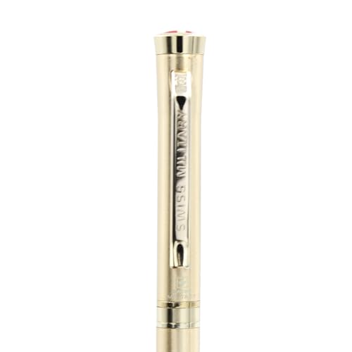 Image of SWISS MILITARY INNOVA Smooth Writing Metal Body Roller Pen with 0.7mm NSTC Blue Poly Jotter Refill, 2000-2200m Writing Length, Best Gift Men & Women, Professional, Executive Office- Body Gold
