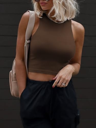 Image of ATHMILE Womens Double Lined Crop Tank Tops Casual Basic Shirts Sleeveless Workout Tops Cute Summer Clothes Teen Girls