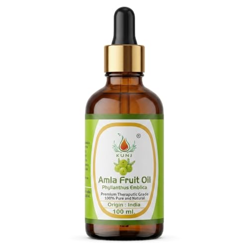 Image of KUNJ Amla Fruit Hair Oil (Phyllanthus emblica) 100ml - 100% Pure & Natural Cold Pressed Undiluted Therapeutic Grade for Hair Growth, Premature Grey Hair, Scalp Nourishment & Hair Fall Control