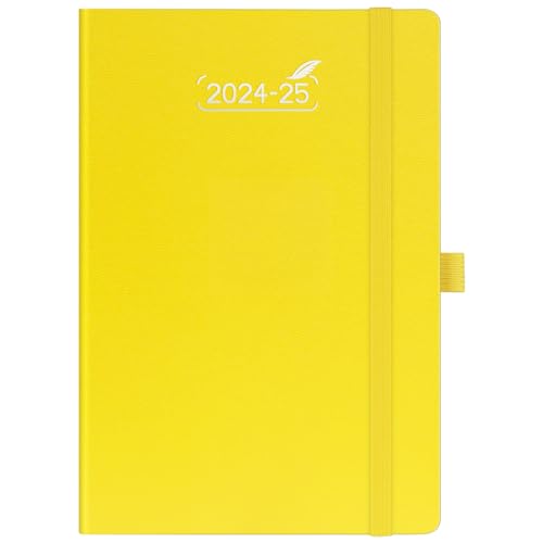 BEZEND A5 Academic Diary 2024-2025 Week to View Hardback (Aug'24 - Jul'25) Mid Year Diary 24-25 with 120 GSM Thick Paper, Weekly Planner with Dotted Note Pages, Lemon