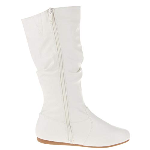 Forever Womens Round Toe Slouch Vegan Comfy Flat Mid Calf Tall Boots 7.5 White3