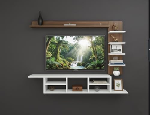 Image of C Style 40 inches Broad Base Tv Cabinet Floating Shelves for Wall Set,Wall Mounted Shelf for Living Room, Bedroom, Outdoor,Gallery,Stairs (White Base Wenge)